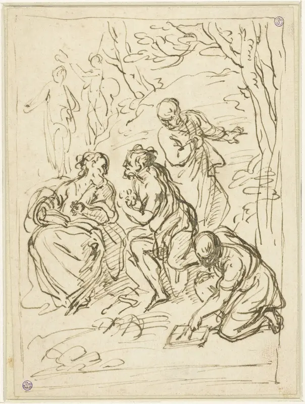 Mythologische of allegorische voorstelling met zes figuren Wall Art by Unknown - High-Resolution Digital Print