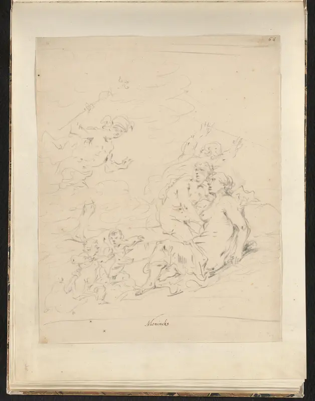 Mythologische voorstelling met Mercurius, Cupido en drie vrouwen Wall Art by Unknown - High-Resolution Digital Print