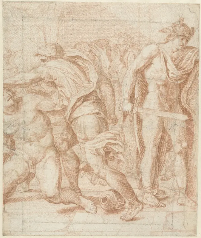 Mythologische voorstelling met Mercurius en strijdende mannen Wall Art by Unknown - High-Resolution Digital Print