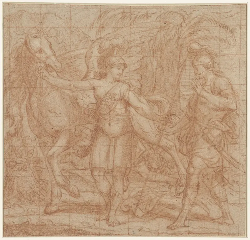 Mythologische voorstelling met Minerva (?) en Pegasus (?) Wall Art by anonymous - High-Resolution Digital Print