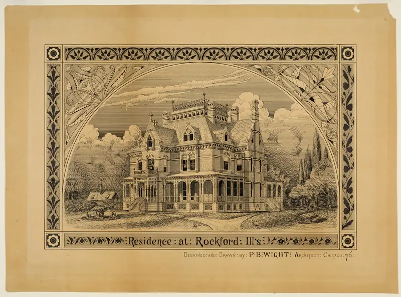 N. C. Thompson House, Rockford, Illinois, Perspective Wall Art by Peter Bonnett Wight - High-Resolution Digital Print