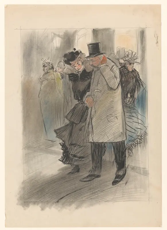 Na de Comedie; een slecht geassorteerd echtpaar bij het verlaten van de schouwburg Wall Art by Henricus - High-Resolution Digital Print