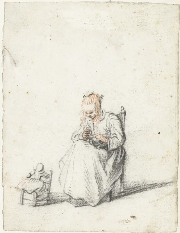 Naaiend meisje, zittend naast haar pop Wall Art by Harmen ter Borch - High-Resolution Digital Print