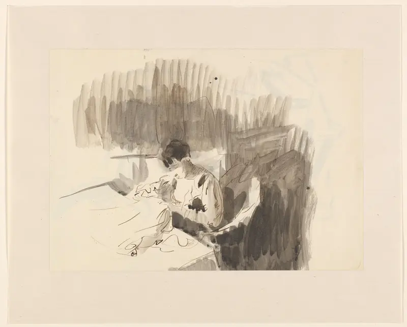 Naaiende vrouw, zittend aan een tafel Wall Art by Rik Wouters - High-Resolution Digital Print