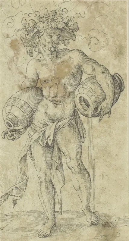 Naakte man met een door wijnloof omkranste hoed Wall Art by Unknown - High-Resolution Digital Print