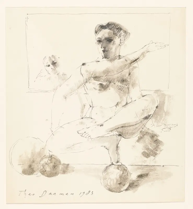 Naakte vrouw balancerend op een bal Wall Art by Unknown - High-Resolution Digital Print