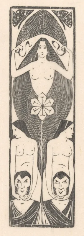 Naakte vrouw boven twee naakte vrouwen en twee geklede mannen Wall Art by Karel de Bazel - High-Resolution Digital Print