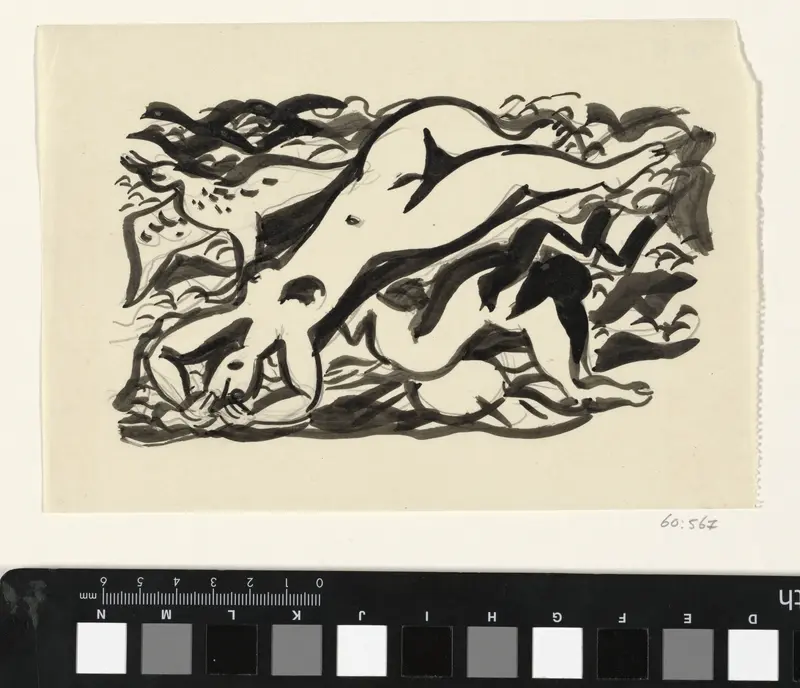 Naakte vrouw en paard in de zee Wall Art by Leo Gestel - High-Resolution Digital Print