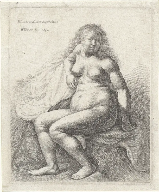 Naakte vrouw, gezeten op een verhoging Wall Art by Unknown - High-Resolution Digital Print