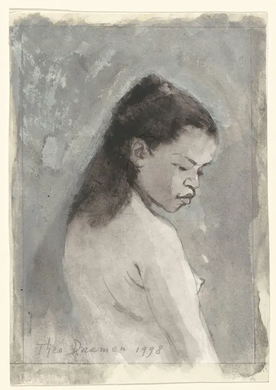 Naakte vrouw met gebogen hoofd Wall Art by Unknown - High-Resolution Digital Print