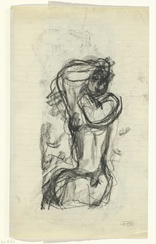 Naakte vrouw met haar handen in het haar Wall Art by Leo Gestel - High-Resolution Digital Print