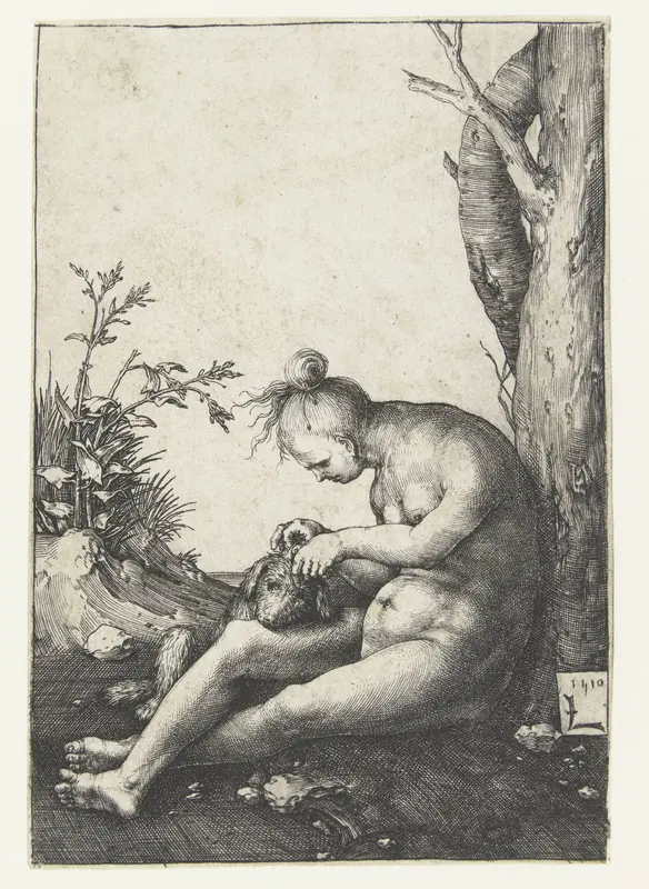 Naakte vrouw met hond Wall Art by Unknown - High-Resolution Digital Print