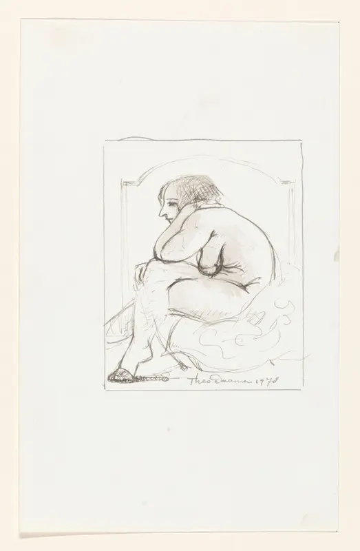 Naakte vrouw zittend op een bed Wall Art by Unknown - High-Resolution Digital Print