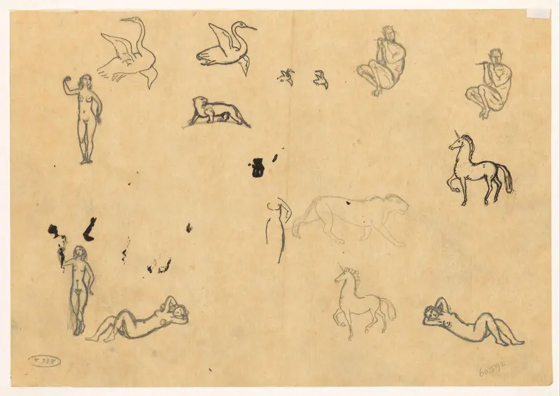 Naakte vrouwen, satyrs, eenhoorns, zwanen en katachtigen Wall Art by Leo Gestel - High-Resolution Digital Print