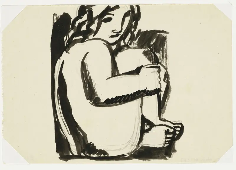Naakte zittende vrouw met opgetrokken knieën (schets) Wall Art by Leo Gestel - High-Resolution Digital Print