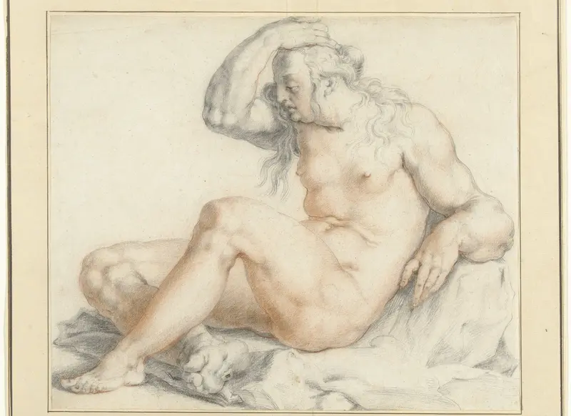 Naakte zittende vrouwenfiguur Wall Art by Unknown - High-Resolution Digital Print