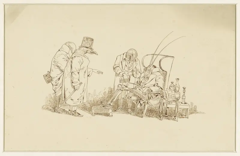 Naaktslakken als artsen op bezoek bij zieke sprinkhaan Wall Art by Wilhelm Koller - High-Resolution Digital Print