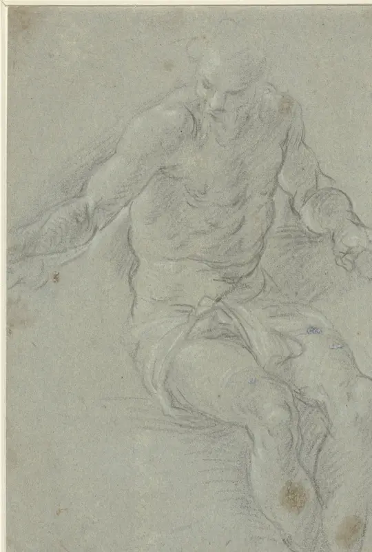 Naaktstudie van een zittende man Wall Art by Jacopo Palma (il Giovane) - High-Resolution Digital Print