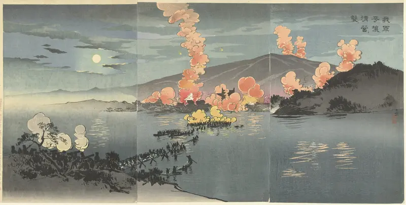 Nachtelijke aanval van onze gewapende troepen op het Chinese kamp te Pyongyang. Wall Art by Unknown - High-Resolution Digital Print