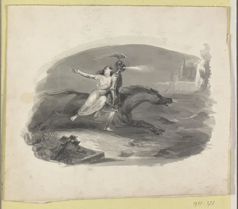 Nachtelijke ontvoering door een ruiter met lichtstralen uit zijn vizier Wall Art by Johann Wilhelm Kaiser (I) - High-Resolution Digital Print