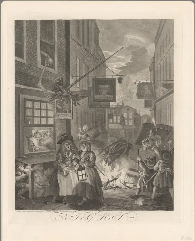 Nachtelijke oproer op straat Wall Art by Bernard Baron - High-Resolution Digital Print
