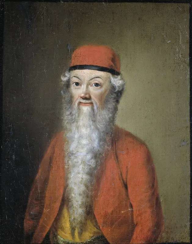 Naïef of karikaturaal portret van Jean-Etienne Liotard op ongeveer 54-jarige leeftijd Wall Art by anonymous - High-Resolution Digital Print