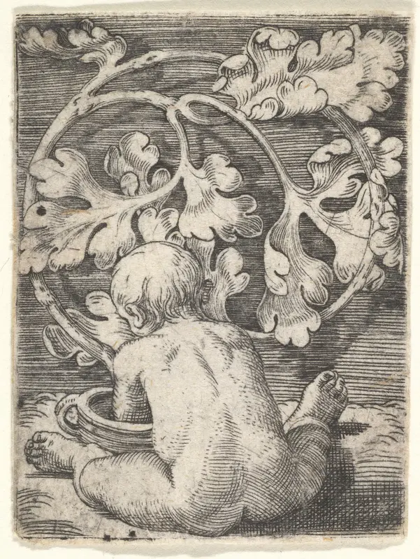 Naked Child Seen from Back Seated in Front of a Vessel Wall Art by Barthel Beham - High-Resolution Digital Print