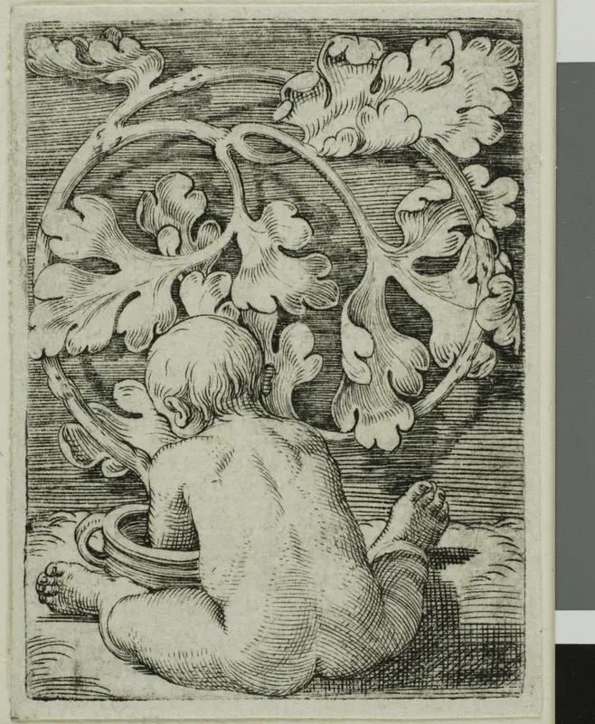Naked Child, Seen From Back Seated in Front of a Vessel Wall Art by Barthel Beham - High-Resolution Digital Print