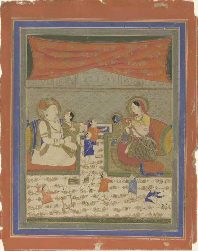 Nanda en Yasoda met Krishna en Balarama Wall Art by anonymous - High-Resolution Digital Print