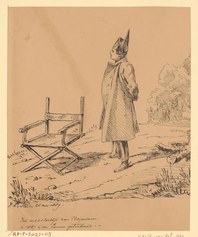 Napoleon I Bonaparte staand naast een vouwstoel in een landschap Wall Art by Unknown - High-Resolution Digital Print