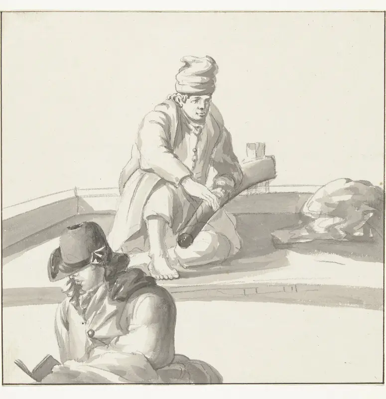 Nathaniel Thornbury en man aan het roer op de boot Wall Art by Louis Ducros - High-Resolution Digital Print