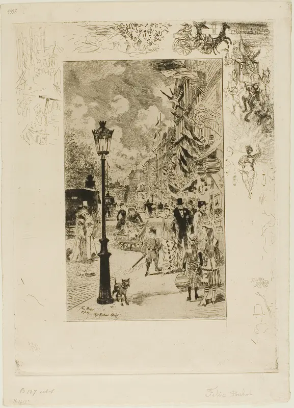 National Holiday on the Boulevard Clichy Wall Art by Félix Hilaire Buhot - High-Resolution Digital Print