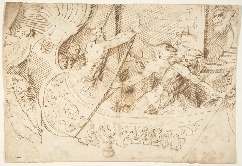 Naval Battle (recto); Forest with Angel (verso) Wall Art by Anonymous, Italian, 16th century - High-Resolution Digital Print