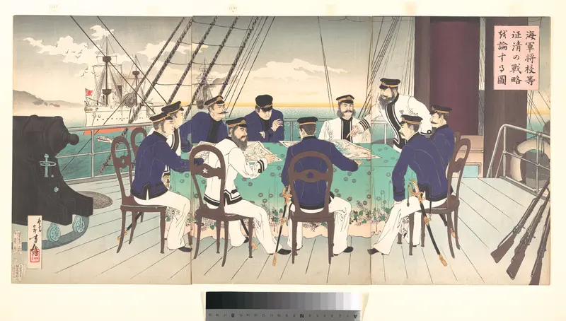Naval Officers Discussing Strategy to be Used in the War against China Wall Art by Mizuno Toshikata - High-Resolution Digital Print