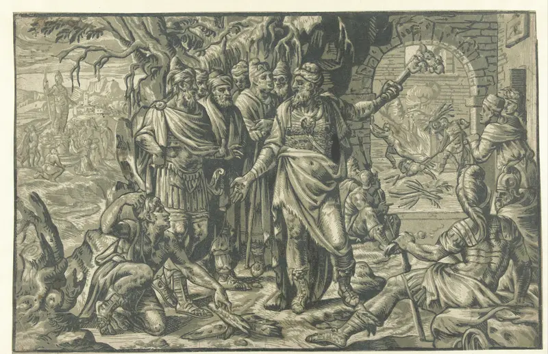 Nebukadnezar werpt de drie jongelingen in de vuuroven Wall Art by Unknown - High-Resolution Digital Print
