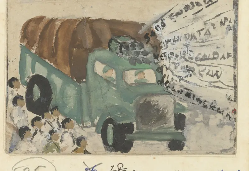 Nederlandse legertruck roept via luidsprekers op tot het inleveren van wapens Wall Art by Mohammad Toha Adimidjojo - High-Resolution Digital Print