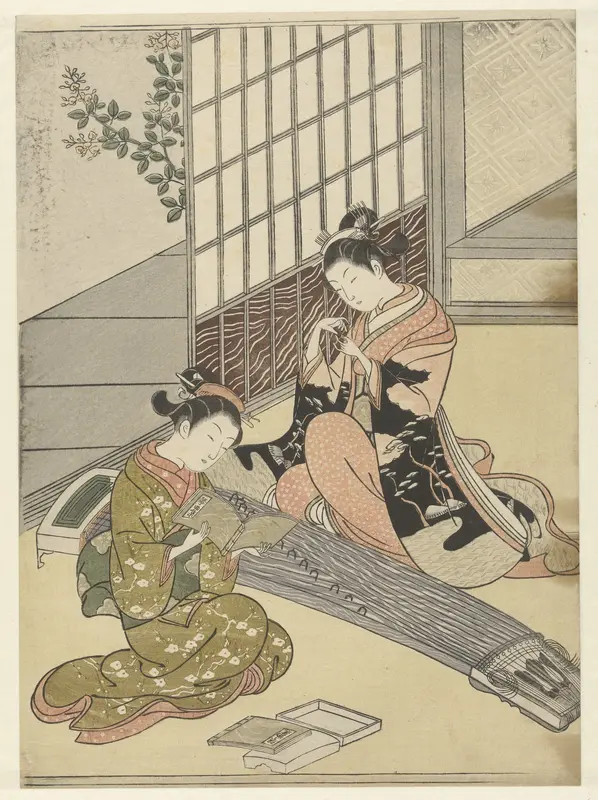 Neerstrijkende ganzen bij de koto bruggen Wall Art by Suzuki Harunobu - High-Resolution Digital Print