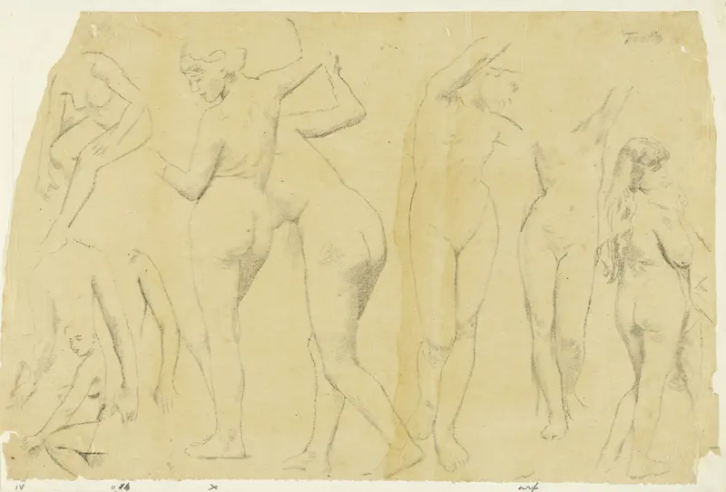 Negen studies naar vrouwelijk naakt, waarvan twee staande en face, en drie staande op de rug gezien Wall Art by Henri Fantin-Latour - High-Resolution Digital Print