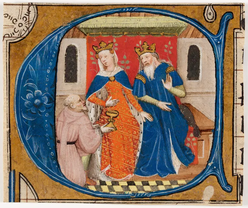 Nehemiah before King Artaxerxes, initial ‘C’ from a Bible Wall Art by Unknown - High-Resolution Digital Print