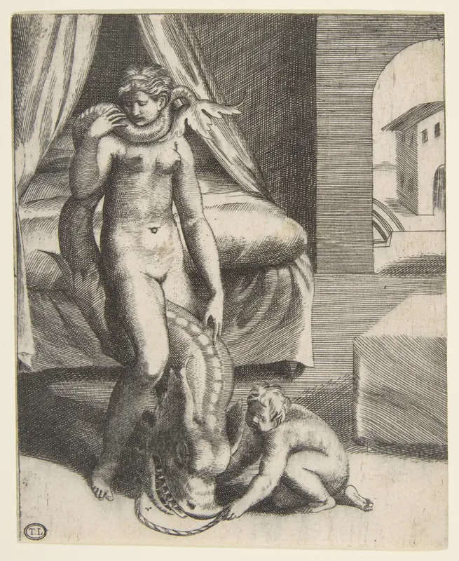 Neptune and Melanthe, from "The Loves of the Gods" (Amorosi diletti degli dei) Wall Art by Giulio Bonasone - High-Resolution Digital Print