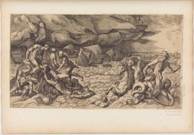 Neptune Calming the Tempest Raised Against the Fleet of Aeneas Wall Art by Giulio Bonasone - High-Resolution Digital Print
