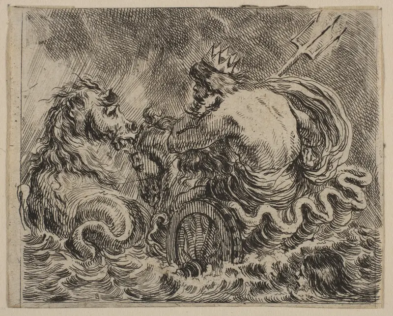 Neptune, from 'Game of Mythology' (Jeu de la Mythologie) Wall Art by Stefano della Bella - High-Resolution Digital Print