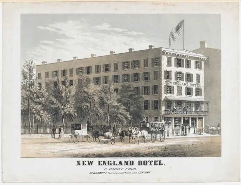 New England Hotel, Broadway, Adjoining Trinity Church Yard, New York Wall Art by Frances Flora Bond Palmer - High-Resolution Digital Print