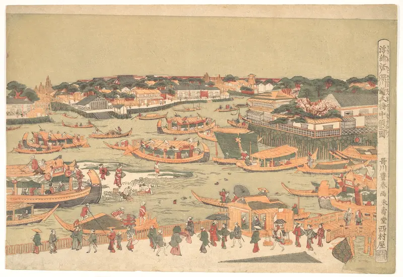 New Great Bridge at Naka Zu in Edo Wall Art by Utagawa Toyoharu - High-Resolution Digital Print