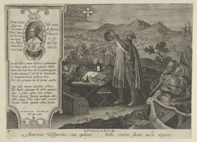 New Inventions of Modern Times [Nova Reperta], Amerigo Vespucci Discovering the Southern Cross with an Astrolabium, plate 18 Wall Art by Jan Collaert I - High-Resolution Digital Print
