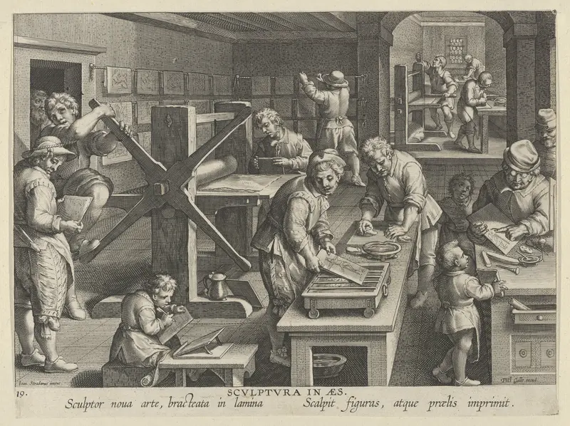New Inventions of Modern Times [Nova Reperta], The Invention of Copper Engraving, plate 19 Wall Art by Jan Collaert I - High-Resolution Digital Print