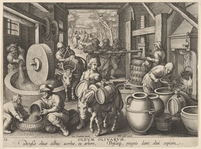 New Inventions of Modern Times [Nova Reperta], The Invention of the Olive Oil Press, plate 12 Wall Art by Jan Collaert I - High-Resolution Digital Print