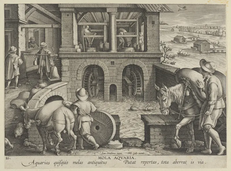 New Inventions of Modern Times [Nova Reperta], The Invention of the Watermill, plate 10 Wall Art by Jan Collaert I - High-Resolution Digital Print