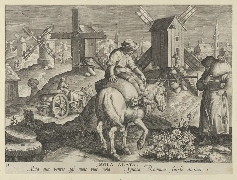 New Inventions of Modern Times [Nova Reperta], The Invention of the Wind Mill, plate 11 Wall Art by Jan Collaert I - High-Resolution Digital Print