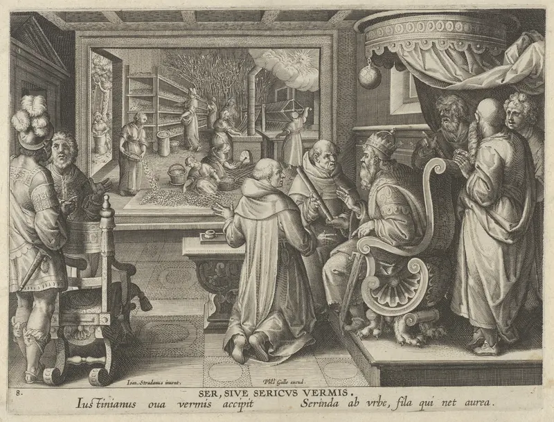 New Inventions of Modern Times [Nova Reperta], The Production of Silk, plate 8 Wall Art by Jan Collaert I - High-Resolution Digital Print